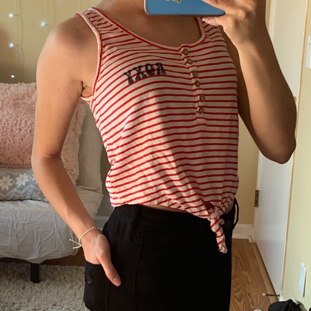 Roxy Red And White Striped Tank Top